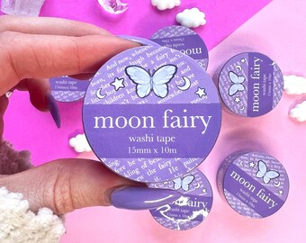purple moon fairy butterfly washi tape, fairy stationary, journal decor, craft tape, scrapbook supplies, bujo, craft, cute craft supplies