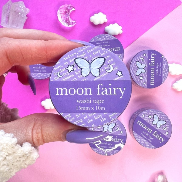 purple moon fairy butterfly washi tape, fairy stationary, journal decor, craft tape, scrapbook supplies, bujo, craft, cute craft supplies