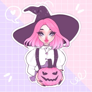 rosa Halloween Hexe und Kürbis Aufkleber, Schrift Aufkleber, Halloween Aufkleber, Aufkleber Flocke, Journal Aufkleber, Kawaii Aufkleber, Ästhetik