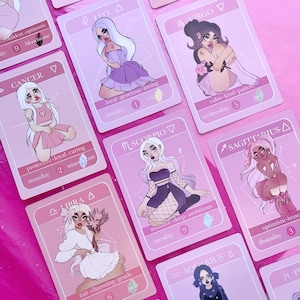 el mazo de oráculo del zodiaco, mazo de 12 cartas, cartas de astrología, cartas de oráculo, cartas de brujas, cartas del tarot, signos de estrellas, mazo de astrología, herramientas de adivinación