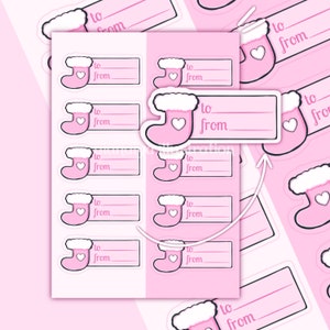 pegatinas de etiquetas navideñas de media rosa: hacia y desde pegatinas, etiquetas navideñas, etiquetas de regalo, etiquetas de regalo, pegatinas de regalo, etiquetas navideñas