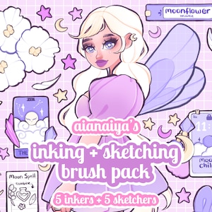 10 inking and sketching procreate brushes, aianaiya brush set, digital brushes, pencil brushes procreate, sketching brush, linework brush