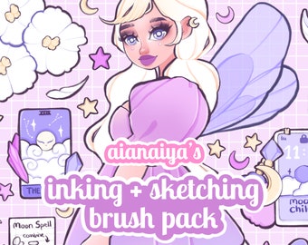 10 inking and sketching procreate brushes, aianaiya brush set, digital brushes, pencil brushes procreate, sketching brush, linework brush