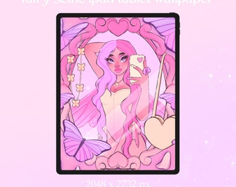 fond d'écran ipad miroir selfie fée, économiseur d'écran pour tablette, téléchargement numérique, esthétique, année 2000, années 90, fairycore, fond d'écran mignon, écran de verrouillage