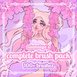 100+ illustration brushes for procreate, aianaiya complete brush set, procreate stamp, digital brushes, floral, procreate flower stamp