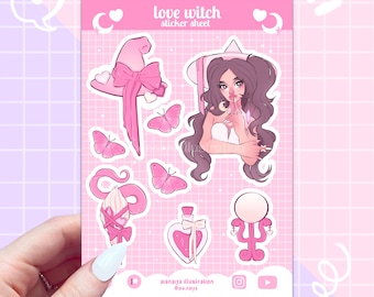love witch vinyl sticker sheet, pumpkin sticker sheet, journal stickers, scrapbooking, valentines, craft, matte, witchy