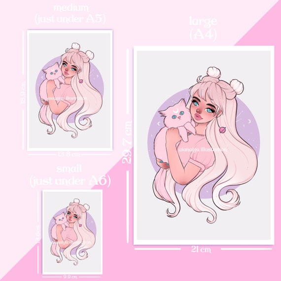 Pink Kawaii Cats Art Print for Sale by Flakey