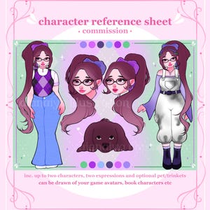 custom character reference sheet digital illustration, stylized art commission