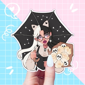 adesivo ragazza gatto teschio, adesivi strega, adesivo libro degli incantesimi, fiocco adesivo, adesivi diario, adesivi magici, estetica, adesivo goth, e ragazza