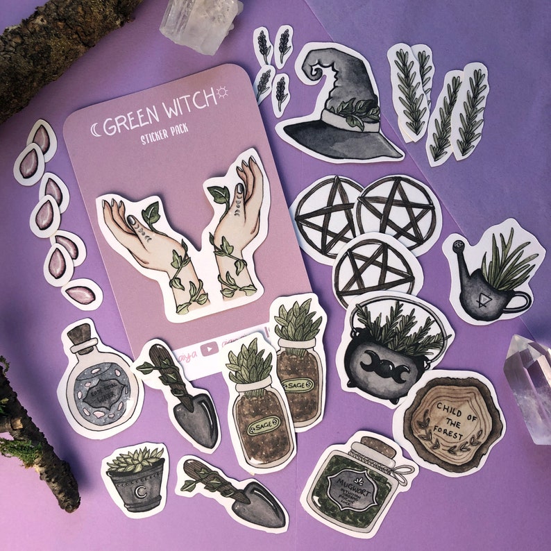 Green witch  sticker  pack witchy witchy stickers  witch  Etsy