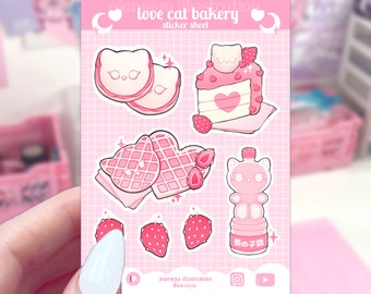 love cat bakery sticker sheet | premium matte paper sticker sheet | cute food stickers