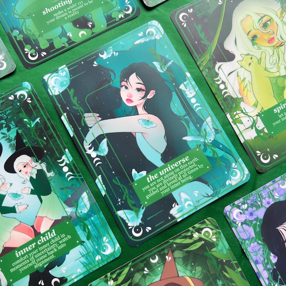 green witch oracle deck - affirmation cards, oracle deck, oracle cards, witchy cards, witch starter, witchy, tarot, manifestation