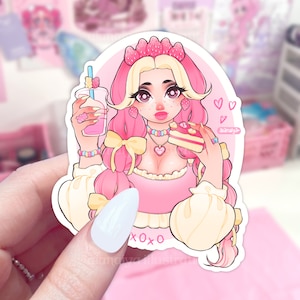 schattige bakkerij plus size meisjessticker | matte gestanste stickervlok | mabel het bakkerijmeisje