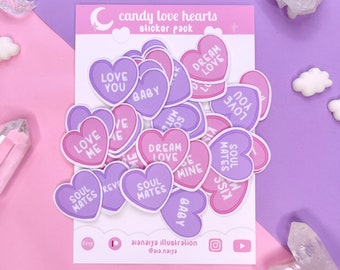 candy love hearts sticker pack, valentines, planner stickers, couples, wife, husband, ephemera, scrapbooking, cute stickers, love day