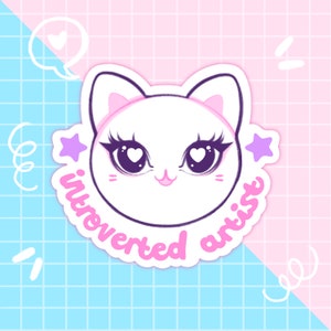 introverte kunstenaar kat slogan sticker, schrijfstickers, schattige zinnen sticker, stickervlok, dagboekstickers, kawaii stickers, esthetisch