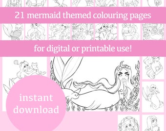 mermaids digital colouring book, printables, coloring book, digital linework, colouring pages, coloring pages, mermaid colouring