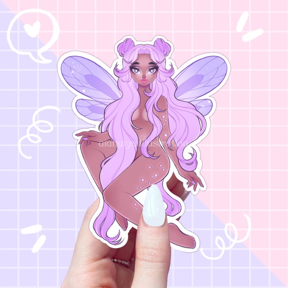 purple magical fairy sticker, fairy stickers, sticker flake, journal  stickers, fae stickers, aesthetic, sunflowers, faerie, butterfly