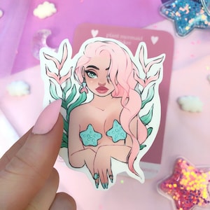 plant mermaid die cut sticker flake, scrapbooking - journaling - laptop sticker - kawaii planner - plants, mermay, cute stationary