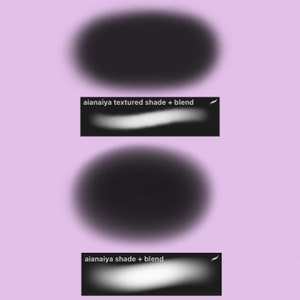 Pu&ograve; includere: Due pennellate testurizzate in bianco e nero con il testo "aianaiya textured shade + blend" e "aianaiya shade + blend" su uno sfondo viola chiaro.