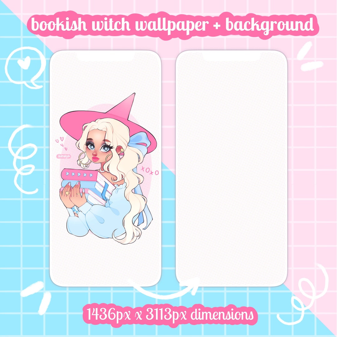 Pink And Blue Bookish Witch Wallpaper Ios Android Mobile Phone Theme 
