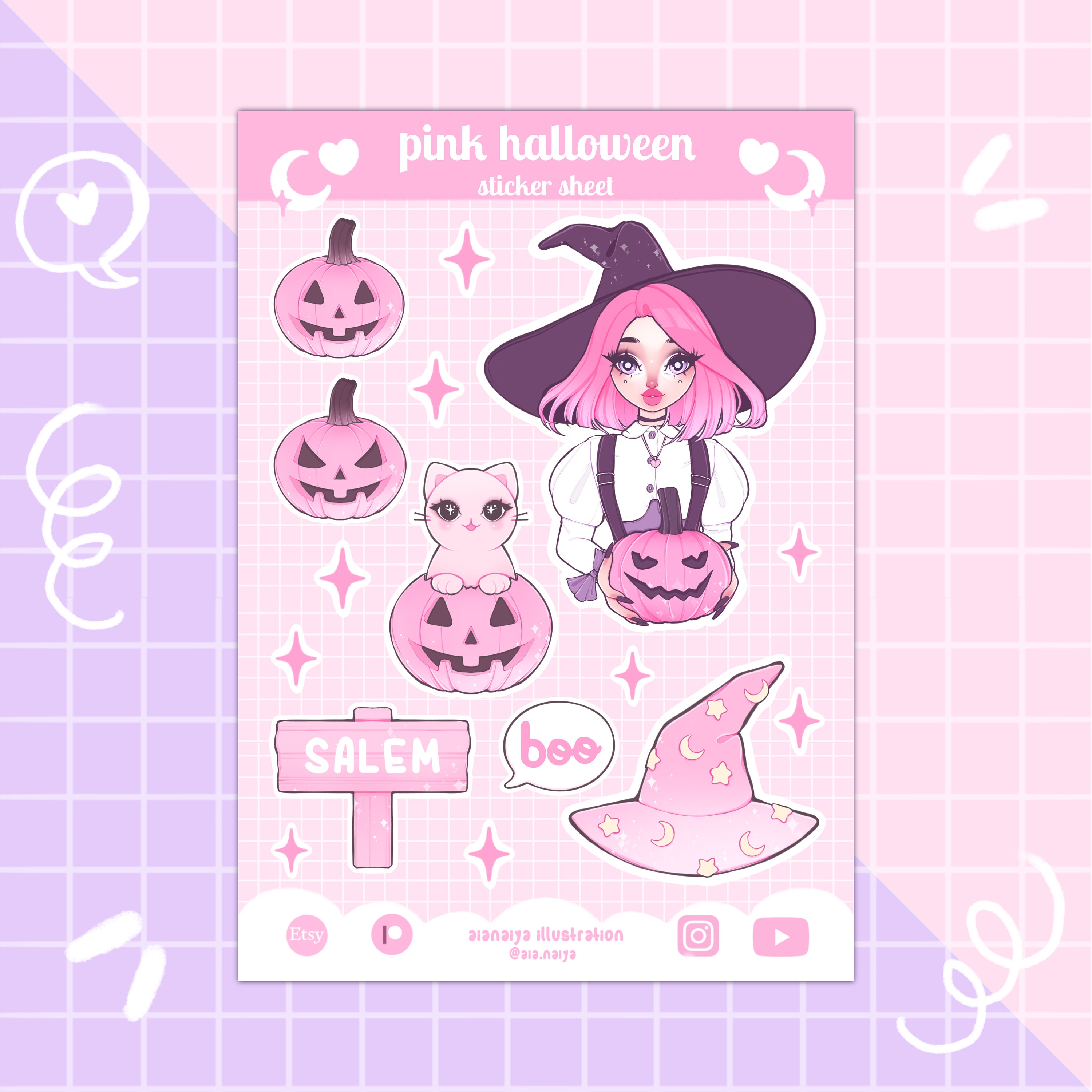 Pink Halloween Vinyl Sticker Sheet, Pumpkin Sticker Sheet, Journal ...