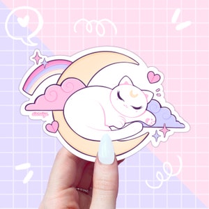 autocollant juji cat moon, autocollants pour chats, flocon d’autocollants, autocollants de journal, autocollants kawaii, esthétique, mignon, arcs en ciel