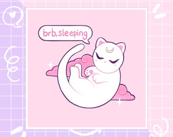 pink brb sleeping cat square wall art print, soft art, aesthetic cute print, collage prints, scrapbook art, kawaii wall art