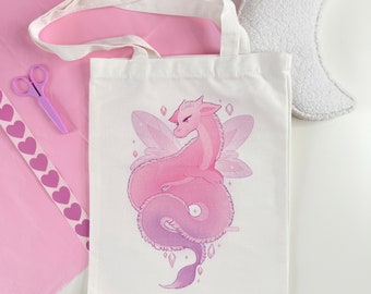 year of the dragon tote bag, pink and purple tote, large tote bag, cute slogan tote bag, carrier bag, long life bag, dragon gifts, for her