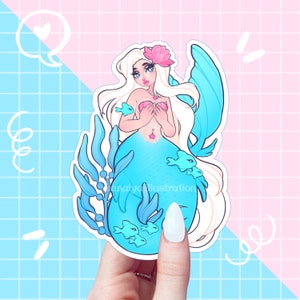 adesivo sirena alghe blu, adesivi sirena, fiocco adesivo, adesivi diario, adesivi oceanici, estetica, sirene, scrapbooking
