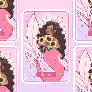 the sun tarot card die cut sticker flake, cute scrapbooking, journaling, laptop sticker, kawaii, mermaid, mermay, tarot art, ephemera