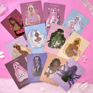 greek goddess oracle cards, oracle deck, 12 card deck, affirmation cards, tarot deck, feminine cards, greek pantheon, uplifting self care