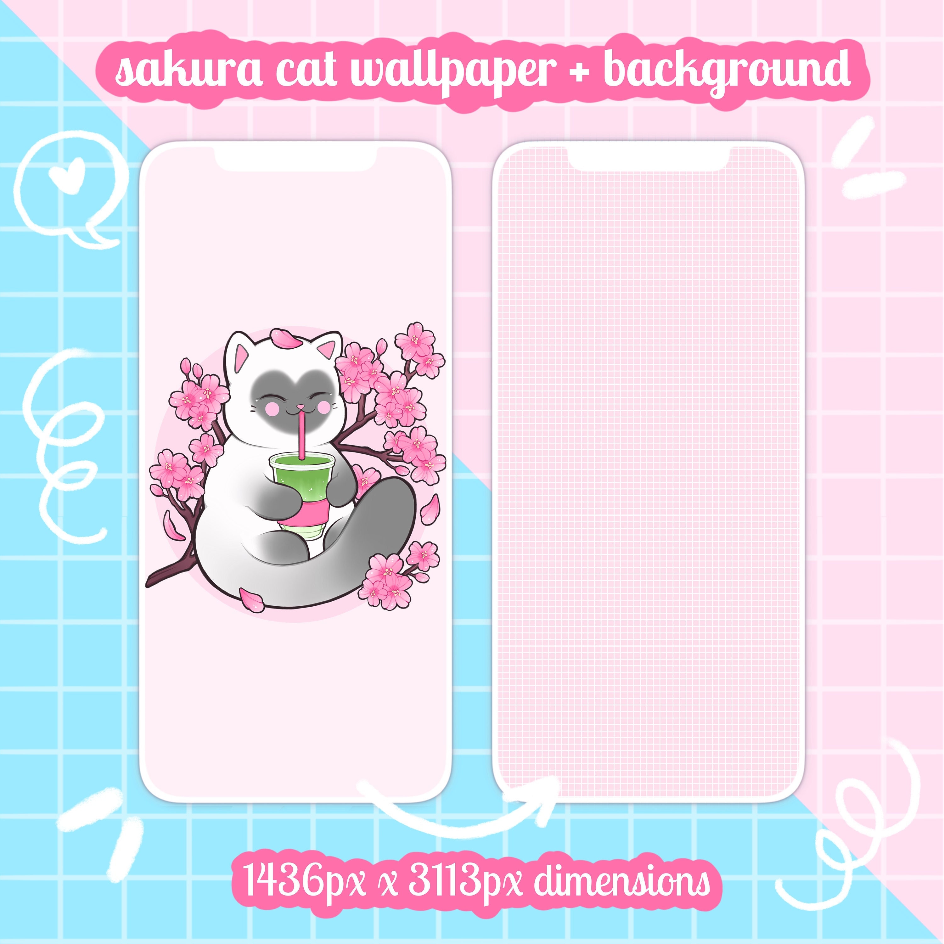 Pink Sakura Cherry Blossom Cat Wallpaper, Ios, Android,mobile Phone ...