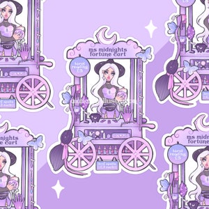 purple ms midnights cart sticker, witchy sticker, fortune teller, scrapbooking, journaling, kawaii, aesthetic, book of shadows