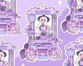 purple ms midnights cart sticker, witchy sticker, fortune teller, scrapbooking, journaling, kawaii, aesthetic, book of shadows