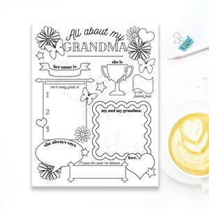Tudo sobre minha avó - DOWNLOAD INSTANTÂNEO - Imprimível para o Dia das Mães, Página de informações para a mãe - Presente para crianças para a mãe, Memória para crianças - Página para colorir - Arquivo PDF