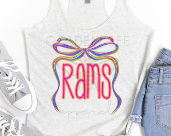 Rams Neon Bow PNG – Y2K Team Design (Instant Download)