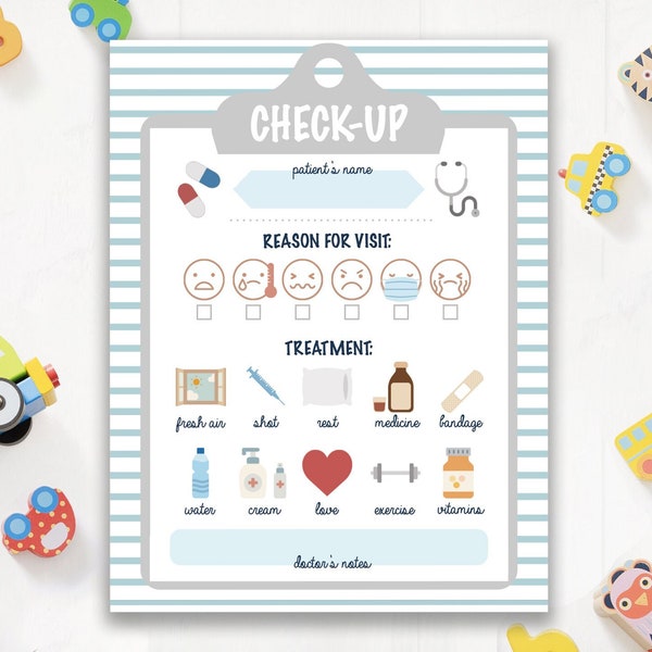 Pretend Play Doctor Check Up Sheet - INSTANT DOWNLOAD - Pretend Play Printable, Hospital Form, Kids Doctor Set, Nurse Outfit