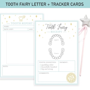Tooth Fairy Tracker - INSTANT DOWNLOAD - Tooth Fairy Kit, Tooth Fairy Certificate - Dental Records - Tooth Fairy Receipt, Fairy Letter - 5x7