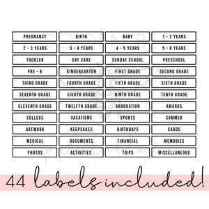 Memory Box Tab Labels – School Milestone Organizer (PDF File)