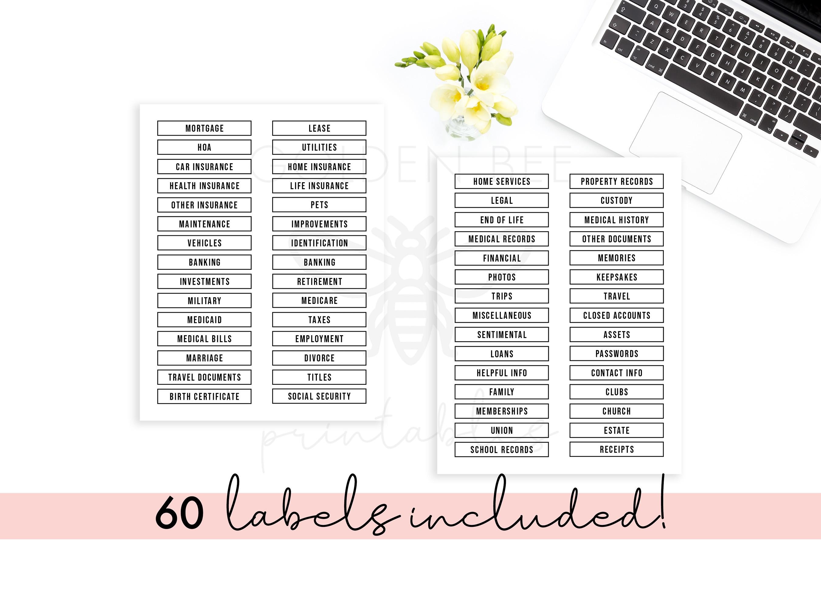 Document File Tab Labels – Home Organization for Avery Stickers (PDF ...