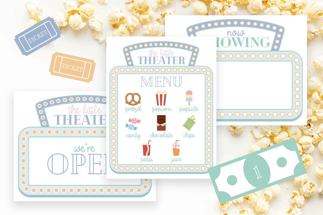 Pretend Play Movie Theater Set INSTANT DOWNLOAD Pretend Play Printable