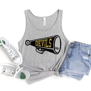 Devils SVG - INSTANT DOWNLOAD - Devil Team mascotte svg, Vintage Cheer Megaphone svg - digitaal snijbestand voor elke printer, silhouet of Cricut