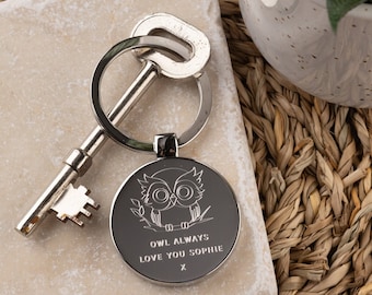 Chaveiro personalizado com coruja "Sempre te amarei"