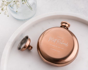 Personalised Engraved Wedding Copper Hip Flask, Bespoke Anniversary Gifts, Custom Hip Flask Gift For Him, Thoughtful Bespoke Gifts For Him