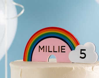 Gepersonaliseerde regenboog verjaardagstaarttopper