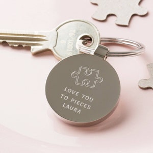 Personalised Love You To Pieces Anniversary Keyring, Bespoke Engraved Anniversary Gifts, Token Gifts, Gifts For Loved Ones, Keepsake Gifts