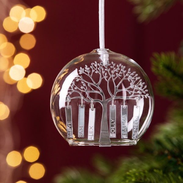 Boule de dôme en verre d’arbre généalogique personnalisée, boule de Noël souvenir d’arbre généalogique gravé, boule de dôme de Noël intemporelle, Noël en famille