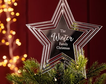 Personalised Star Christmas Tree Topper, Engraved Acrylic Star Festive Tree Topper, Christmas Essentials, Timeless Keepsake Christmas Decor