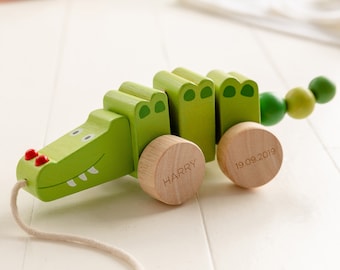 Personalised Pull Along Wooden Crocodile, Traditional Wooden Toy, Eco Toys, Push And Pull Along Wooden Toy, Birthday Gifts For Toddlers