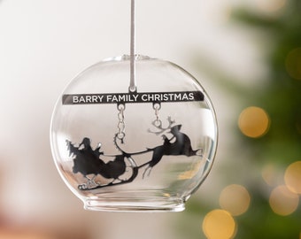 Personalised Christmas Family Sleigh Glass Dome Bauble, Classic Christmas Decor, Stylish Christmas Essential, Favourite Christmas Decoration